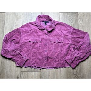 Forever‎ 21 Women's Rose Pink Corduroy Crop Top Button Up Front Medium Preowned